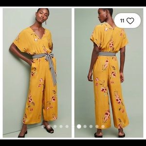 Anthropologie yellow floral jumpsuit